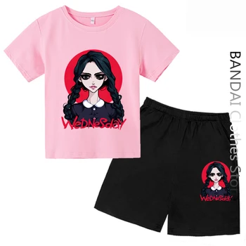 Футболка Wednesday Детская одежда Летние комплекты одежды Gitls Женская спортивная футболка Addams Комплект детской одежды
