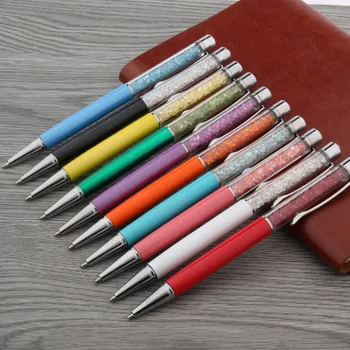 Разноцветная шариковая ручка из алюминия и пластика с серебряным украшением в виде кристаллов в подарок