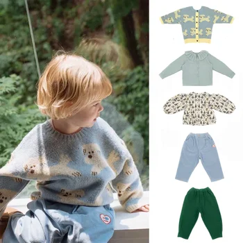 Комплекты одежды для мальчиков, Новый осенний свитер с длинными рукавами с героями мультфильмов для девочек, Детские вельветовые прямые брюки, детские хлопковые пальто с растительным принтом