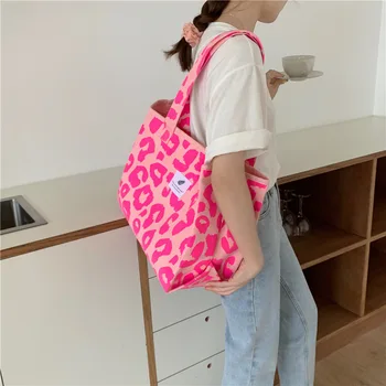 Женская сумка через плечо с розовым леопардовым узором, женские сумки для покупок большой емкости, модная повседневная сумка для путешествий для женщин и девочек 2021