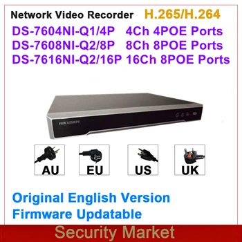 Оригинальный Сетевой видеомагнитофон Hikvision DS-7604NI-Q1/4P DS-7608NI-Q2/8P DS-7616NI-Q2/16P 4/8/16-канальный 4/8/16 PoE 4K NVR