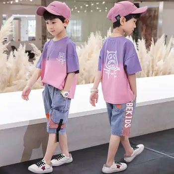 Летний костюм для мальчиков 2023, новые модные джинсы для детей в корейском стиле, тонкие, красивые, для детей среднего и крупного возраста