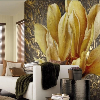 wellyu Индивидуальные большие фрески, модные украшения для дома, металлическая картина маслом с цветочным тиснением, флэш-золотые цветы, 3D стерео