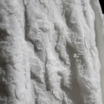 Облачный слой, Оригинальная 3d тяжелая текстура, воздушная двойная жаккардовая плиссированная текстура, белая одежда, дизайнерская ткань для пэчворка