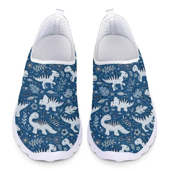Необычные Летние кроссовки с сеткой, Женская Спортивная обувь с милым рисунком Динозавра, Удобная повседневная обувь с одной педалью.