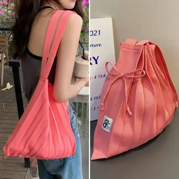 Корейская дизайнерская нишевая плиссированная сумка для покупок через плечо, весенне-летние складные вязаные большие переносные сумки для органов для женщин