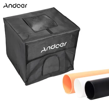 Andoer 60*55* 55 см Складной Комплект для фотостудии со светодиодной подсветкой Softbox с 2 световыми панелями, 3 цветными фонами, адаптером питания