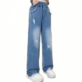 Джинсы для девочек в стиле пэчворк, джинсы для девочек, детские весенне-осенние детские джинсы в повседневном стиле, детская одежда 6 8 10 12 14
