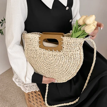 Модная Новая сотня Дамских летних сумок с одним плечиком, простые повседневные пляжные плетеные сумки из соломы, женские дорожные сумки для хранения