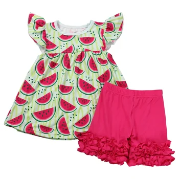 Детская Летняя одежда, костюмы для маленьких девочек, топы без рукавов с арбузом, Розовые брюки, комплекты из 2 предметов, наряды