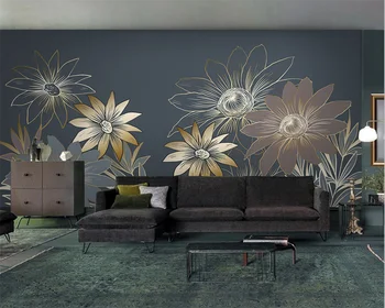 beibehang Настроил новое современное минималистичное растение, цветок лилии, светлый роскошный фон для телевизора, водонепроницаемые шелковистые обои из папье-маше