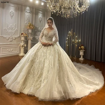 Роскошное свадебное платье из кружева с бисером NS4416