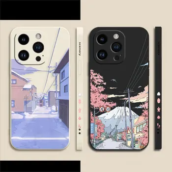 Японский Чехол с Ручной Росписью House Snow Scene Для Apple iPhone 14 13 12 11 Pro XS Max Mini X XR SE 7 8 15 Plus Color Liquid Case