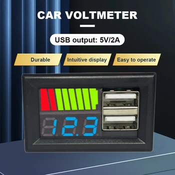 USB 5V 2A Автомобильный вольтметр Панель измерителя напряжения Индикатор емкости литиевой батареи 12V Тестер мощности Литий-ионный свинцово-кислотный аккумулятор