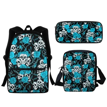 Фирменный дизайн Horror Skull Rose, студенческая школьная сумка, рюкзак для детского сада на молнии большой емкости, сумка для книг для девочек и мальчиков, сумка-мессенджер