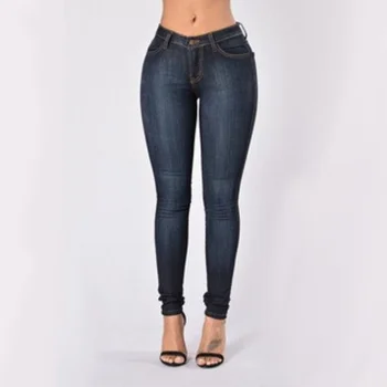 Синие джинсы для женщин, тонкие модные повседневные брюки-карандаш из эластичного денима с высокой талией, удобная дышащая одежда