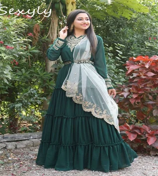 Традиционное Изумрудно-зеленое Турецкое вечернее платье 2023 Элегантные Мусульманские Арабские платья для выпускного вечера Пакистанская Индийская кружевная вечеринка с длинным рукавом