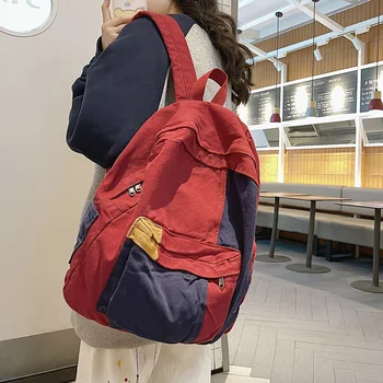 Женская сумка 2023, трендовый контрастный женский рюкзак Унисекс, холщовый рюкзак для путешествий, повседневная студенческая школьная сумка в стиле колледжа