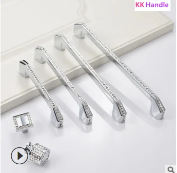 96 128 160 192 мм Мода роскошь K9 кристалл полированный хром серебристый шкаф кухонный шкафчик дверная ручка ручка