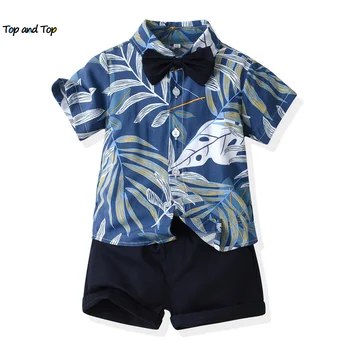 летние Комплекты повседневной одежды для новорожденных мальчиков, топы с короткими рукавами и бабочкой + шорты, костюмы для джентльменов