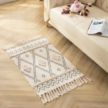 Домашний коврик Мягкий хлопковый коврик в этническом стиле, ретро-однотонный гобелен, ковер ручной работы, кабинет, спальня, диванная подушка, ковры для гостиной
