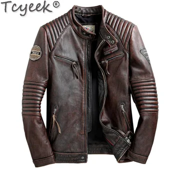 Tcyeek Куртки из натуральной воловьей кожи, мужские Новые гоночные костюмы, мужская мотоциклетная куртка, трендовая весенне-осенняя одежда Jaqueta