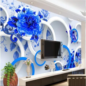 изготовленные на заказ wellyu крупномасштабные фрески и цветы, модные, насыщенно-синие и белые 3D обои, фоновые обои papel de parede