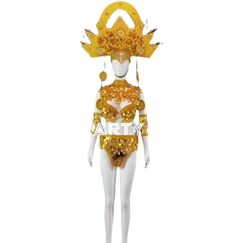 Изготовленный на заказ костюм королевы золотого фараона со скипетром в древнеегипетском стиле для ночного клуба, тематический сценический костюм для вечеринки GOGO