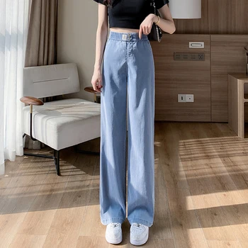 Новое поступление 2023 года, летние женские тонкие хлопковые брюки длиной до щиколоток в корейском стиле, повседневные Свободные прямые брюки с эластичной резинкой на талии, V257