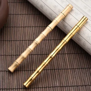 подарочная ручка-роллер из бамбука роскошного качества, матовая золотая классическая латунная ручка с обратной стороной, канцелярские принадлежности для студентов, Канцелярские принадлежности