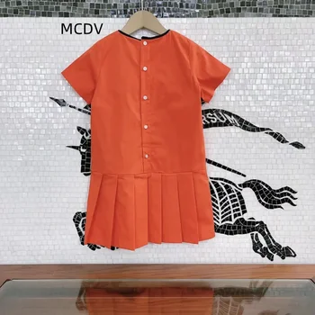 2023 летнее новое оранжевое платье для девочек из хлопчатобумажной ткани