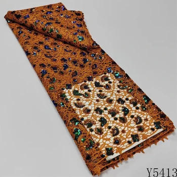 Африканская кружевная ткань с блестками 2023, высококачественный кружевной материал с блестками, 5 ярдов, новейшие Французские нигерийские кружевные ткани для платья Y5413