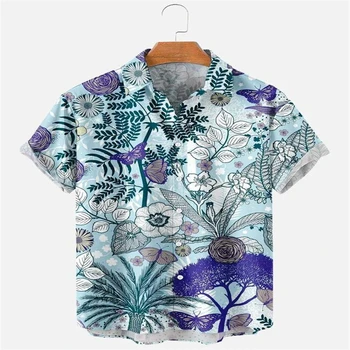 Летняя гавайская рубашка с 3D принтом, лацкан, короткий рукав, кубинская рубашка, пляжная одежда, рубашка, топ, модный стиль для вечеринок, мужская одежда