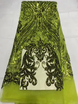 Зеленая африканская кружевная ткань с 3D блестками 2023 Новейшая Французская Нигерийская вышивка Сетчатая кружевная ткань для пошива свадебного платья