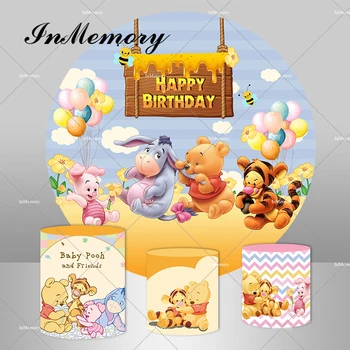 Детский мишка Винни-Пух, Круглый фон, Воздушные шары, Мультяшные дети, Детский душ, вечеринка по случаю 1-го дня рождения, Круглый фон, чехлы для пьедесталов