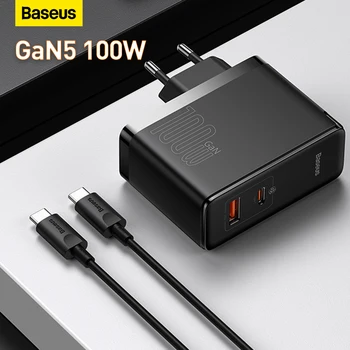 Зарядное Устройство Baseus GaN 100 Вт Для ноутбука MacBook Быстрая Зарядка USB C PD QC4.0 3,0 Для Apple Huawei Dell Lenovo Xiaomi Планшеты Смартфон