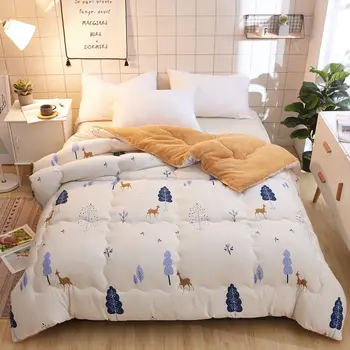 Теплое лоскутное одеяло Twin Queen King Size, утепленное домашнее Роскошное одеяло из овечьей шерсти с принтом Осень-зима, постельные принадлежности, стеганое одеяло