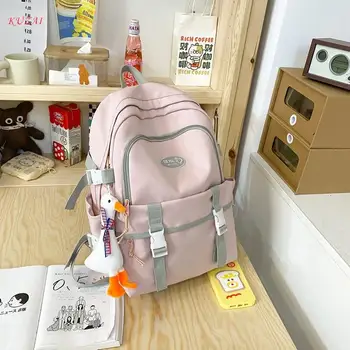 Новый женский рюкзак средней школы KUZAI с двойной пряжкой, школьные сумки для девочек-подростков, рюкзак Kawaii, Водонепроницаемая студенческая сумка Mochila